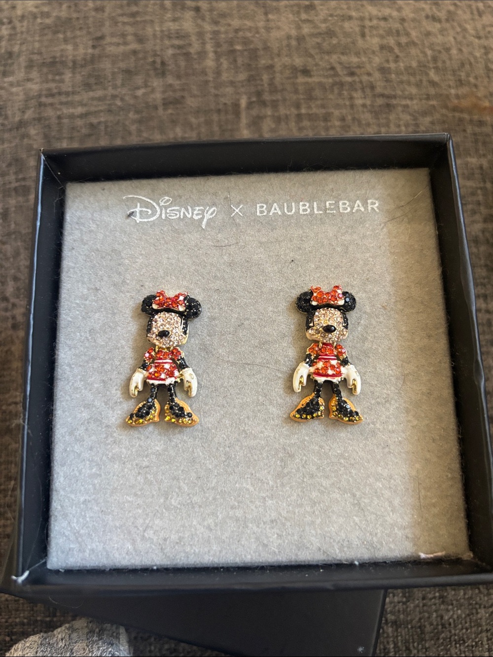 BaubleBar Disney Minnie Mouse Red Black Gold Crystal Stud Earrings